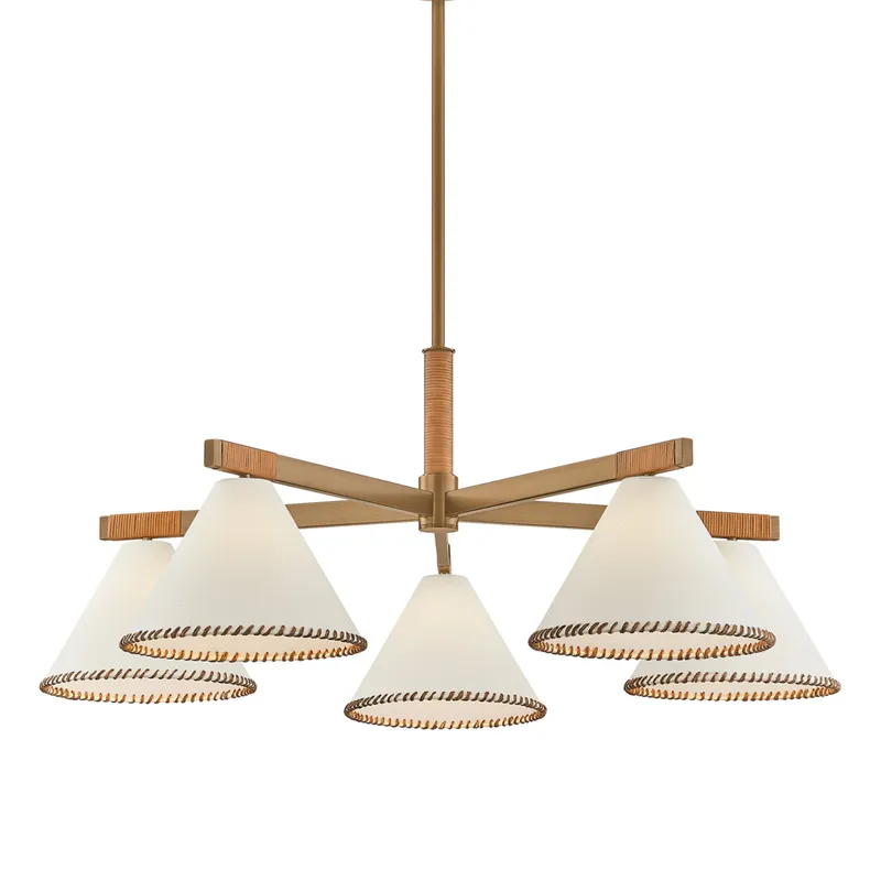 Stoney 5-Light Chandelier in Patina Brass 40.25W x 15.75H — Foundry Lighting LED Pendant Lights 25.0W 