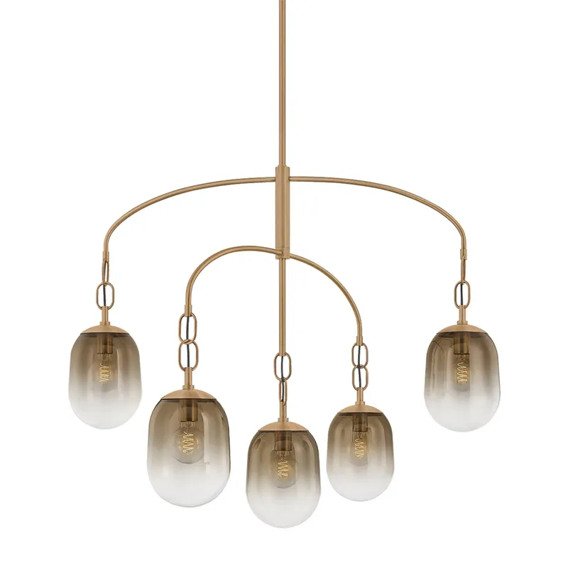 Harvey 5-Light Chandelier in Patina Brass 42W x 34.75H — Foundry Lighting LED Pendant Lights 42.0W 