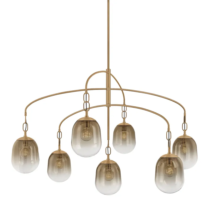 Harvey 7-Light Chandelier in Patina Brass 59W x 38.5H — Foundry Lighting LED Pendant Lights 59.0W 