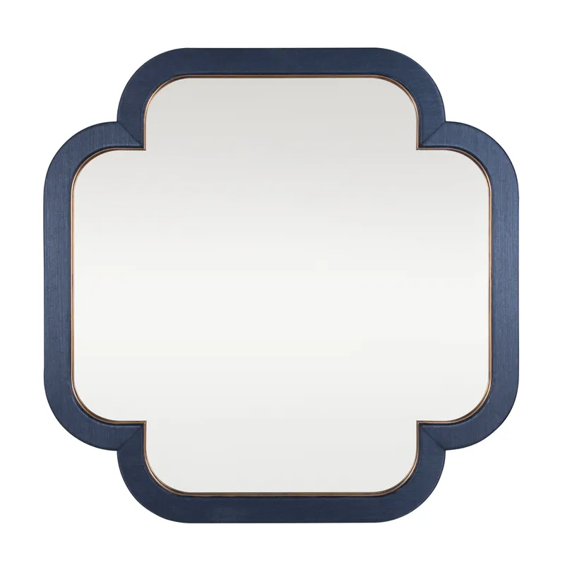 Swiss 36x36 Wall Mirror - Dark Blue Grasscloth/Weathered Brass — Varaluz Lighting LED Wall Lights  
