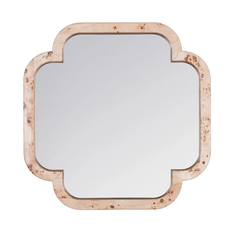 Swiss 50x50 Wall Mirror - Poplar Burl/Weathered Brass — Varaluz Lighting LED Wall Lights  