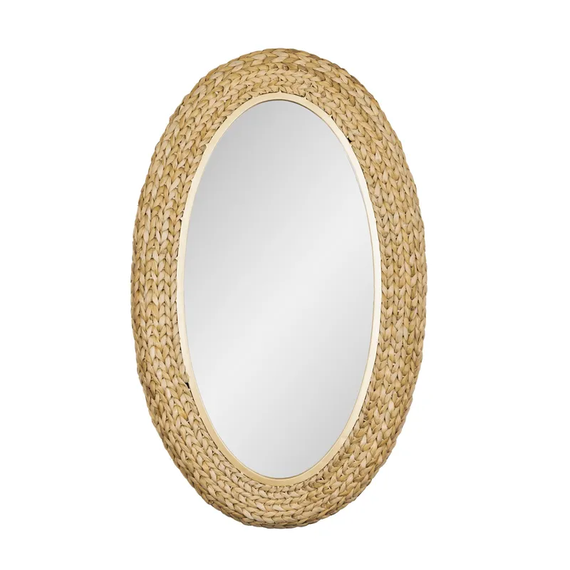 Athena 24x40 Oval Wall Mirror - French Gold/Natural Seagrass — Varaluz Lighting LED Wall Lights  