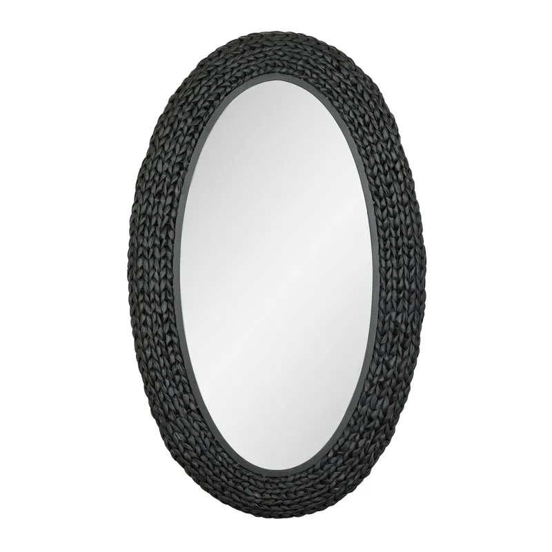 Athena 24x40 Oval Wall Mirror - Matte Black/Black Seagrass — Varaluz Lighting LED Wall Lights  