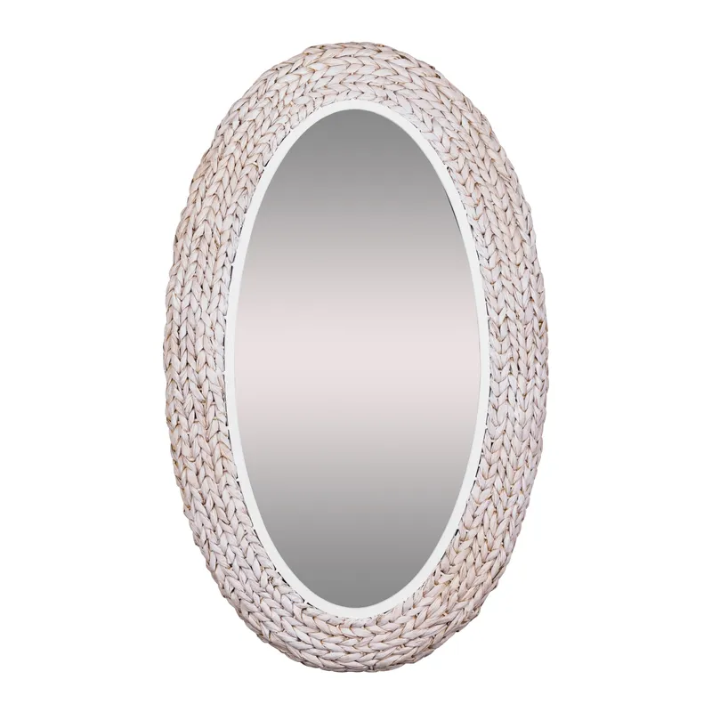 Athena 24x40 Oval Wall Mirror - Matte White/Whitewash Seagrass — Varaluz Lighting LED Wall Lights  