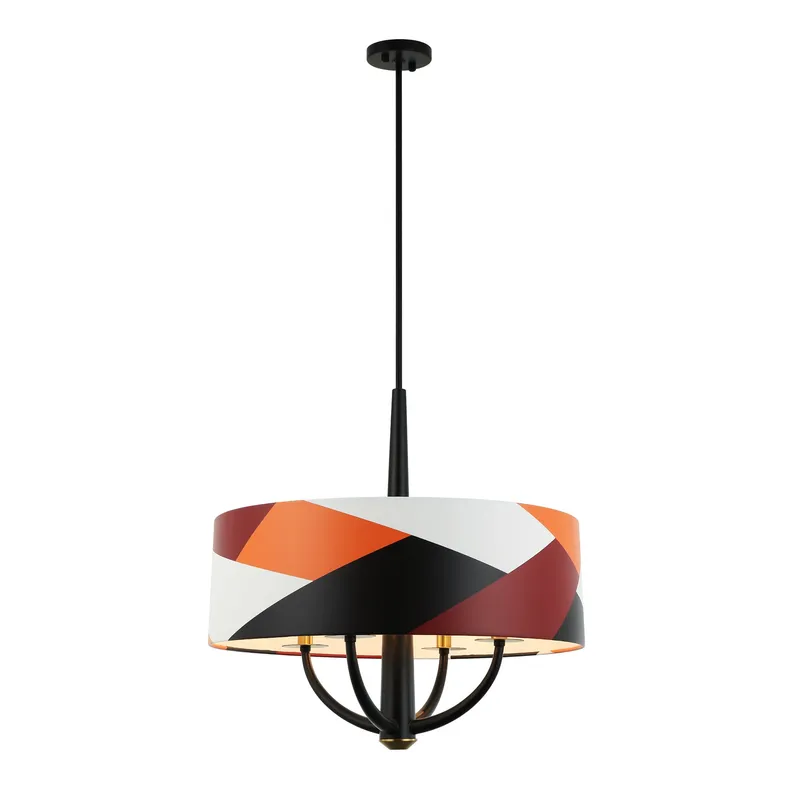 Patchwork 4 Light Pendant - Black/Satin Brass/Patchwork — Varaluz Lighting LED Landscape Lights  