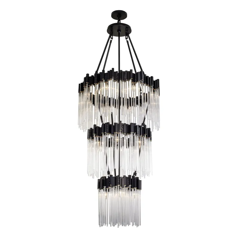 Matrix 18 Light 3-Tier Chandelier - Matte Black/French Gold — Varaluz Lighting LED Landscape Lights  
