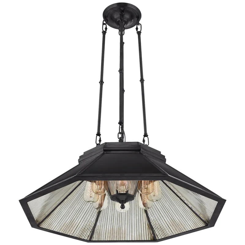Ralph Lauren Rivington Medium Eight-Paneled Chandelier in Bronze with Antiqued Ribbed Mirror Ceiling Light W30.5" — Foundry Lighting LED Panel Lights  