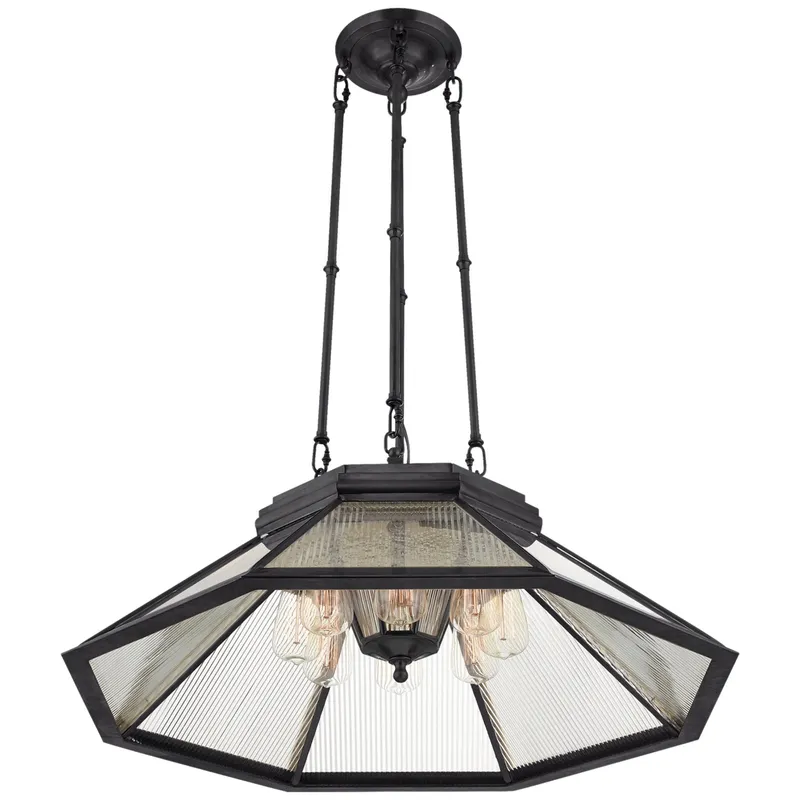 Ralph Lauren Rivington Medium Eight-Paneled Chandelier in Bronze with Clear Ribbed Glass Ceiling Light W30.5" — Foundry Lighting LED Panel Lights  
