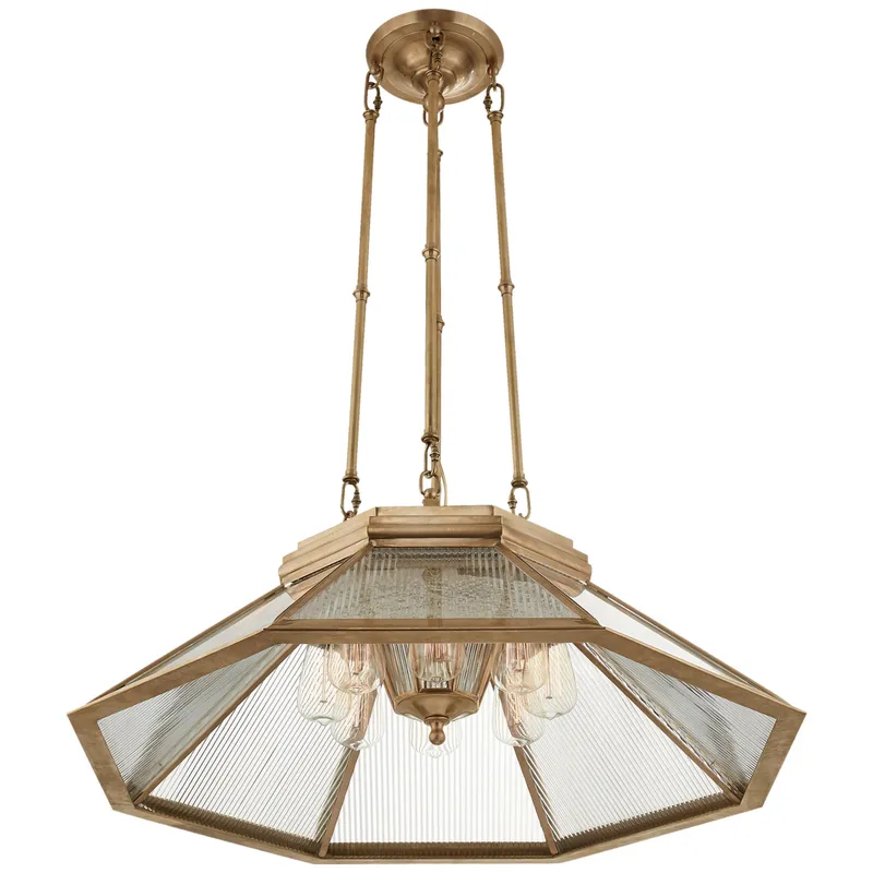 Ralph Lauren Rivington Medium Eight-Paneled Chandelier in Natural Brass with Clear Glass Ceiling Light W30.5" — Foundry Lighting LED Panel Lights  