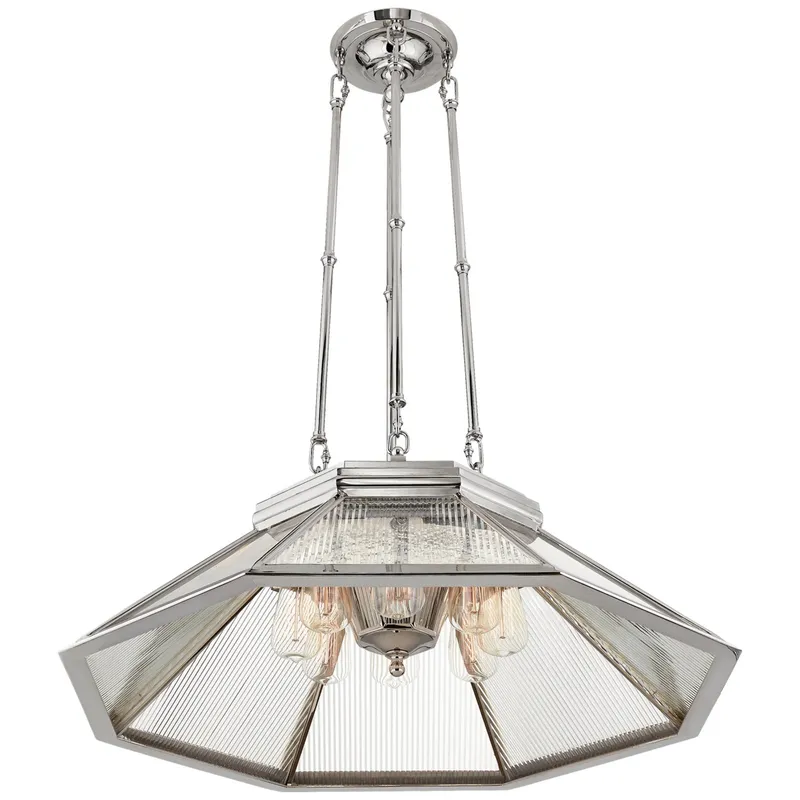Ralph Lauren Rivington Medium Eight-Paneled Chandelier in Polished Nickel with Clear Ribbed Glass Ceiling Light W30.5" — Foundry Lighting LED Panel Lights  
