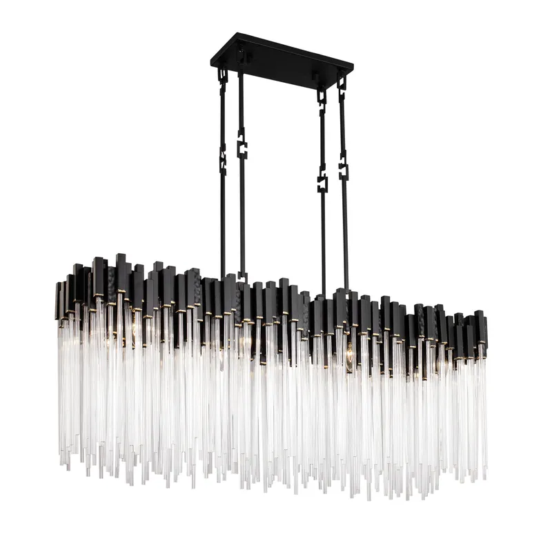Matrix 8 Light Linear Pendant - Matte Black/French Gold — Varaluz Lighting LED Linear Lights  
