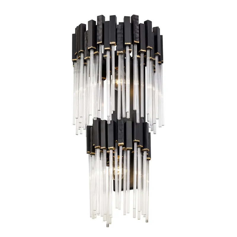 Matrix 2 Light 2-Tier Sconce - Matte Black/French Gold — Varaluz Lighting LED Wall Lights  