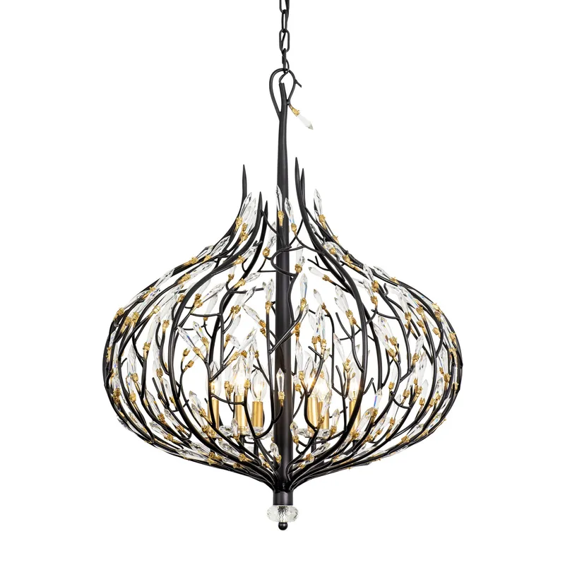 Bask 6 Light Crystal Pendant - Matte Black/French Gold — Varaluz Lighting LED Landscape Lights  