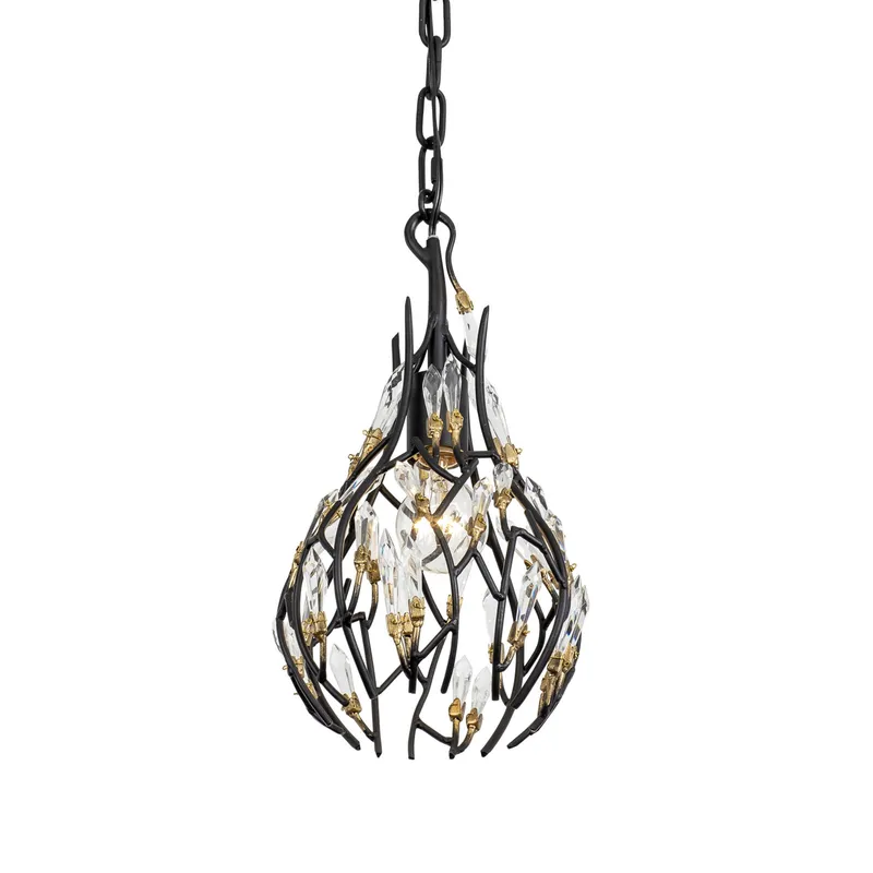 Bask 1 Light Crystal Mini Pendant - Matte Black/French Gold — Varaluz Lighting LED Landscape Lights  