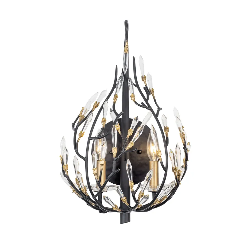 Bask 2 Light Crystal Sconce - Matte Black/French Gold — Varaluz Lighting LED Wall Lights  