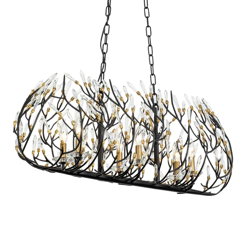 Bask 6 Light Crystal Linear Pendant - Matte Black/French Gold — Varaluz Lighting LED Linear Lights  