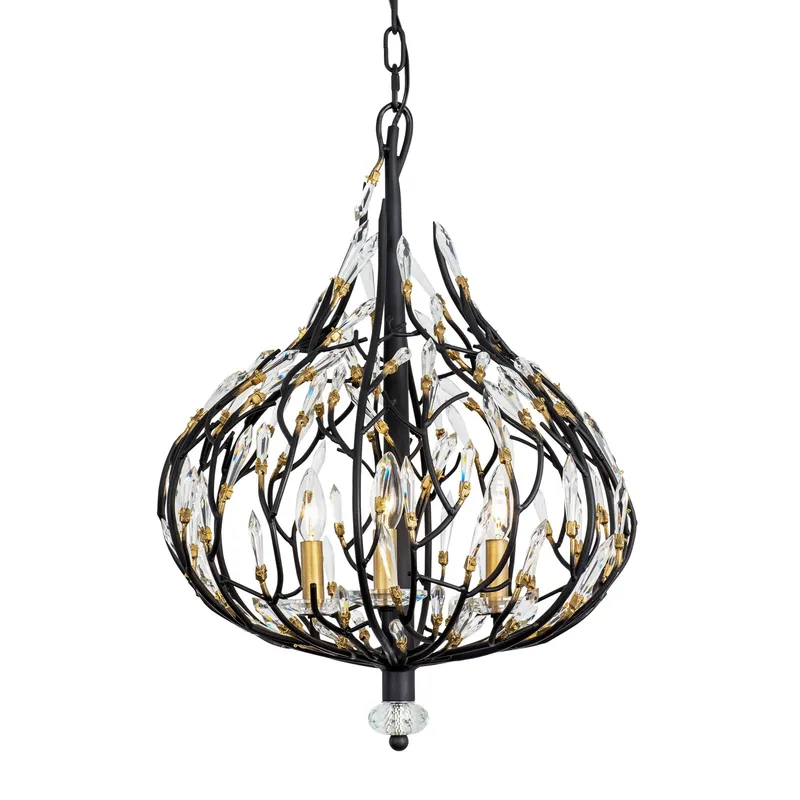 Bask 3 Light Crystal Pendant - Matte Black/French Gold — Varaluz Lighting LED Landscape Lights  