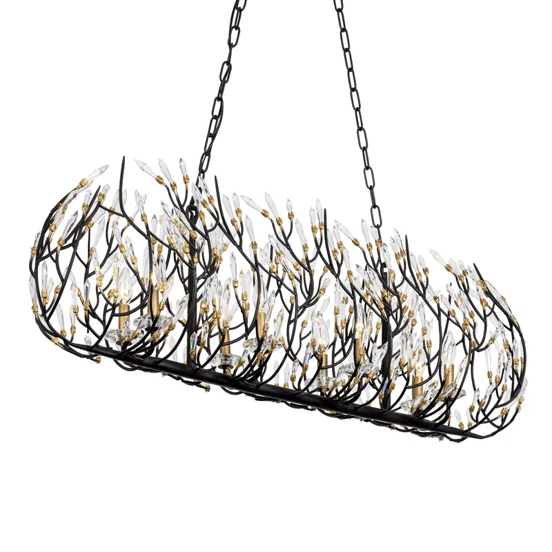 Bask 8 Light Crystal Linear Pendant - Matte Black/French Gold — Varaluz Lighting LED Linear Lights  