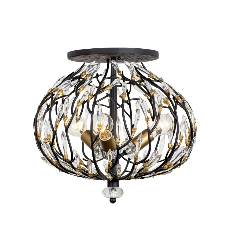 Bask 3 Light Crystal Semi-Flush - Matte Black/French Gold — Varaluz Lighting LED Post Top Lights  