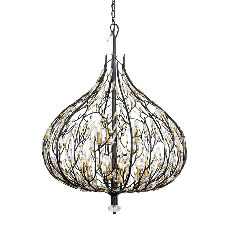 Bask 9 Light Crystal Pendant - Matte Black/French Gold — Varaluz Lighting LED Landscape Lights  