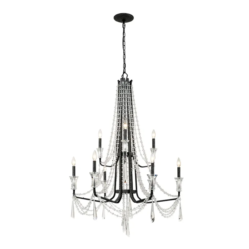 Barcelona 9 Light 2-Tier Crystal Chandelier - Onyx — Varaluz Lighting LED Landscape Lights  