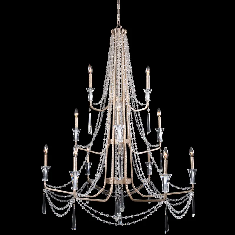 Barcelona 12 Light 3-Tier Crystal Chandelier - Transcend Silver — Varaluz Lighting LED Landscape Lights  