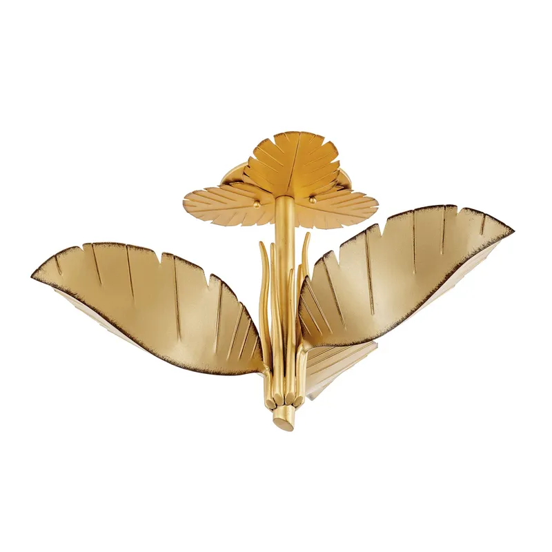 Banana Leaf 3 Light Semi-Flush - Gold/Dark Edging — Varaluz Lighting LED Post Top Lights  