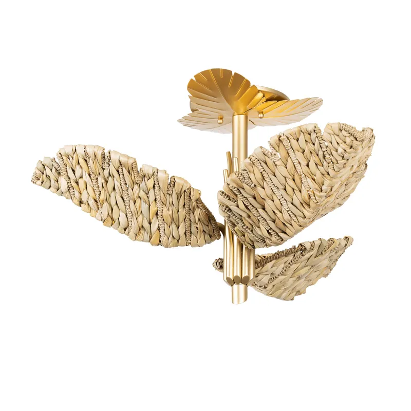 Banana Leaf 3 Light Semi-Flush - French Gold/Natural Seagrass — Varaluz Lighting LED Post Top Lights  