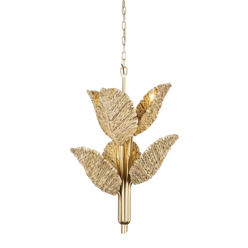 Banana Leaf 6 Light Chandelier - French Gold/Natural Seagrass — Varaluz Lighting LED Landscape Lights  
