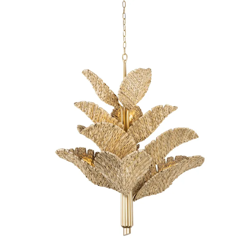 Banana Leaf 12 Light Chandelier - French Gold/Natural Seagrass — Varaluz Lighting LED Landscape Lights  