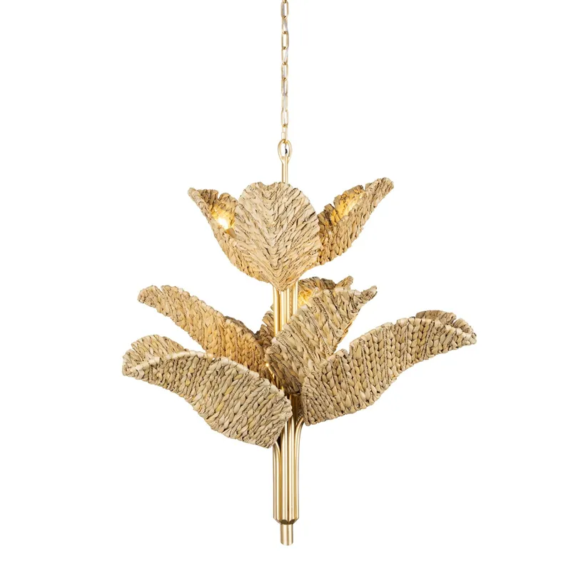Banana Leaf 9 Light Chandelier - French Gold/Natural Seagrass — Varaluz Lighting LED Landscape Lights  