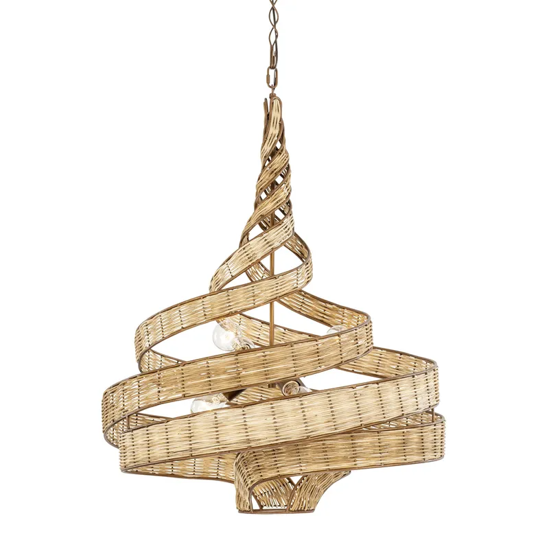 Flow 6 Light Twist Pendant - Baguette/Natural Rattan — Varaluz Lighting LED Landscape Lights  