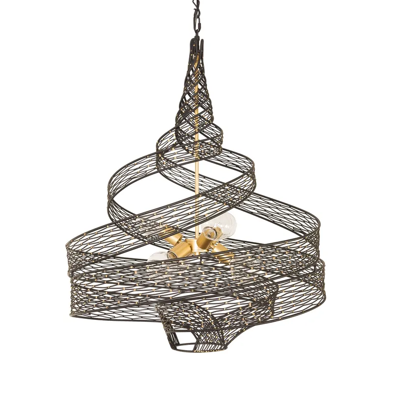 Flow 6 Light Large Twist Pendant - Matte Black/French Gold — Varaluz Lighting LED Landscape Lights  