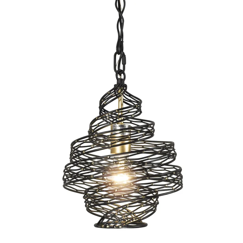 Flow 1 Light Twist Mini Pendant - Matte Black/French Gold — Varaluz Lighting LED Landscape Lights  