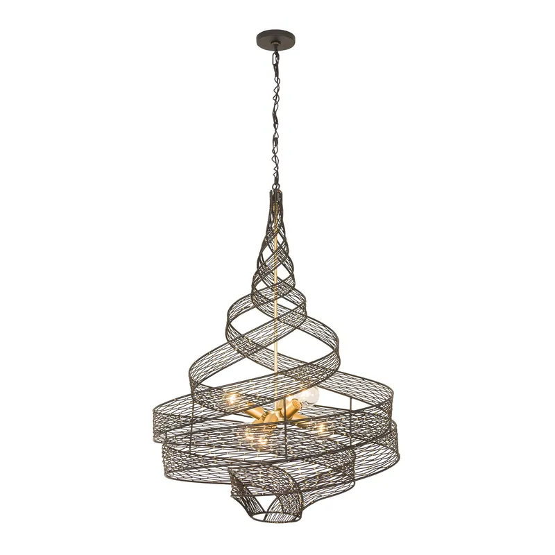 Flow 6 Light Twist Pendant - Matte Black/French Gold — Varaluz Lighting LED Landscape Lights  