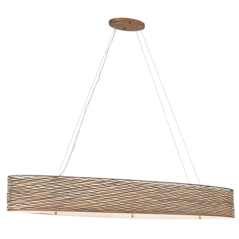 Flow 6 Light Oval Linear Pendant w/Fabric Shade - Hammered Ore — Varaluz Lighting LED Linear Lights  