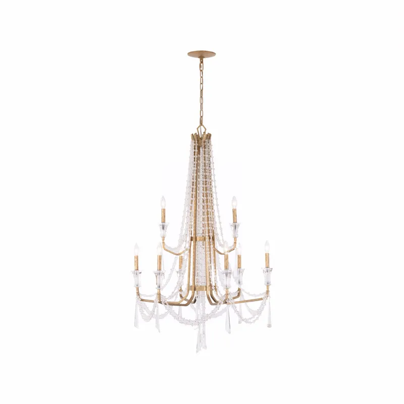 Barcelona 9 Light 2-Tier Crystal Chandelier - Brass Kisser — Varaluz Lighting LED Landscape Lights  
