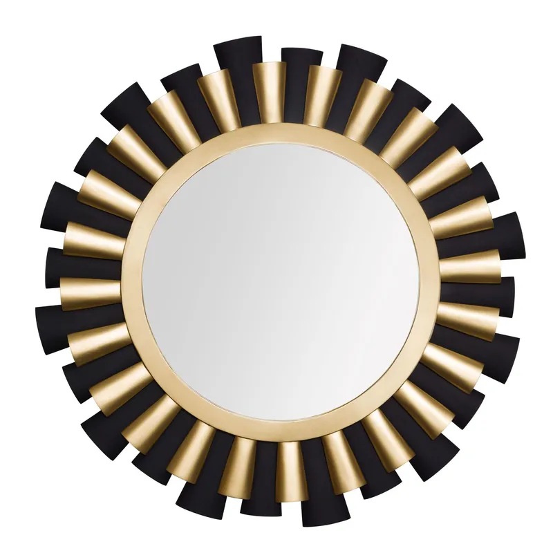 Daphne 36-in   Wall Mirror - Matte Black/French Gold — Varaluz Lighting LED Wall Lights  