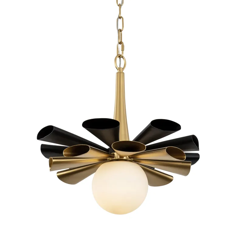 Daphne 1 Light Medium Pendant - Matte Black/French Gold — Varaluz Lighting LED Landscape Lights  