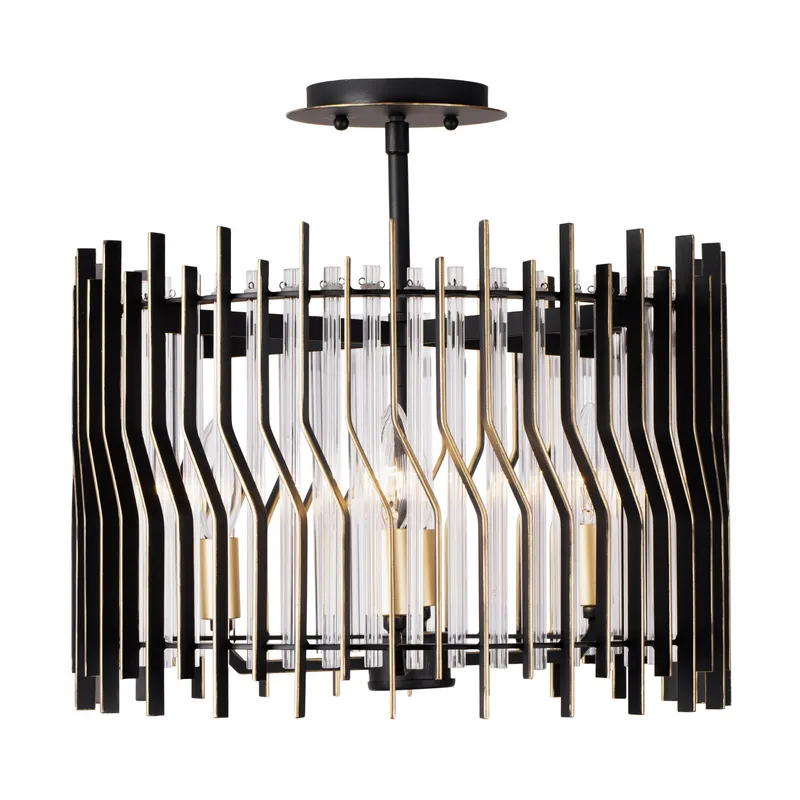 Park Row 4 Light   Semi-Flush - Matte Black/French Gold — Varaluz Lighting LED Post Top Lights  
