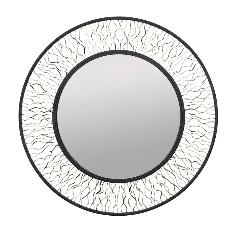 Estela 30-in Round Wall Mirror - Matte Black/French Gold — Varaluz Lighting LED Wall Lights  