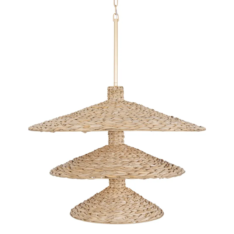 Hilton Head 15 Light 3-Tier Pendant - French Gold/Natural Seagrass — Varaluz Lighting LED Landscape Lights  
