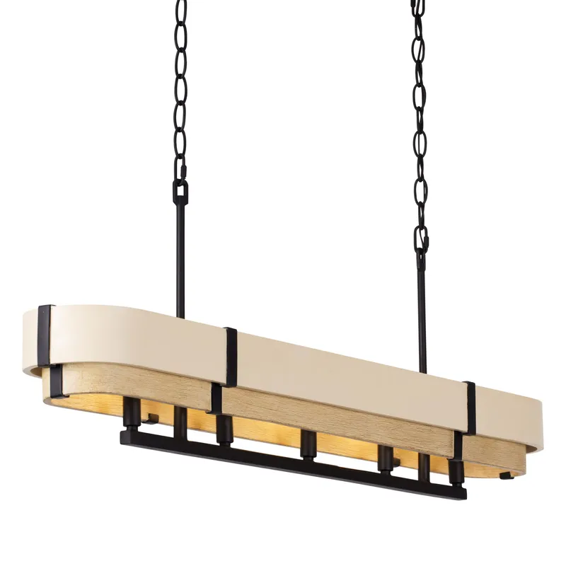 Blonde Moment 5 Light   Linear Pendant - Matte Black/Honey/Medium Oak — Varaluz Lighting LED Linear Lights  