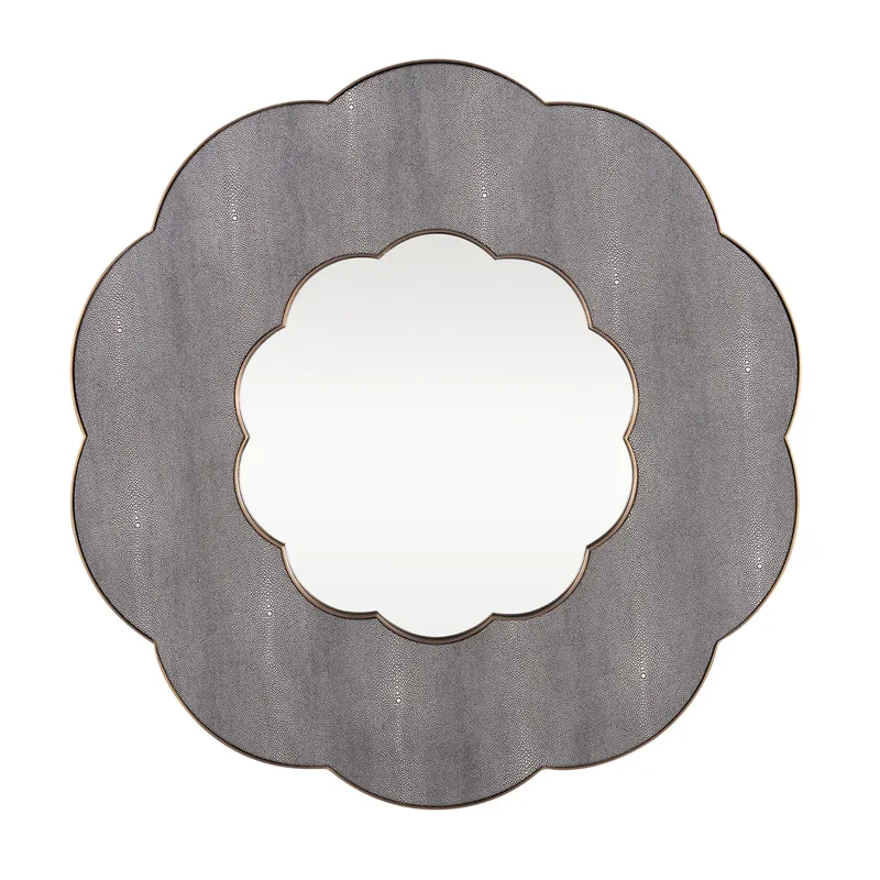 Scallop 36-in Wall Mirror - Gray Shagreen/Weathered Brass — Varaluz Lighting LED Wall Lights  