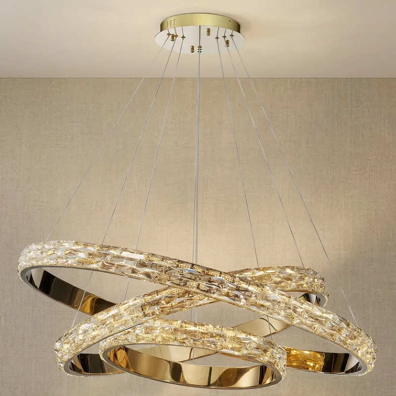 Vega Triple Ring Crystal Chandelier — YIOSI Lamps LED Landscape Lights  3000K