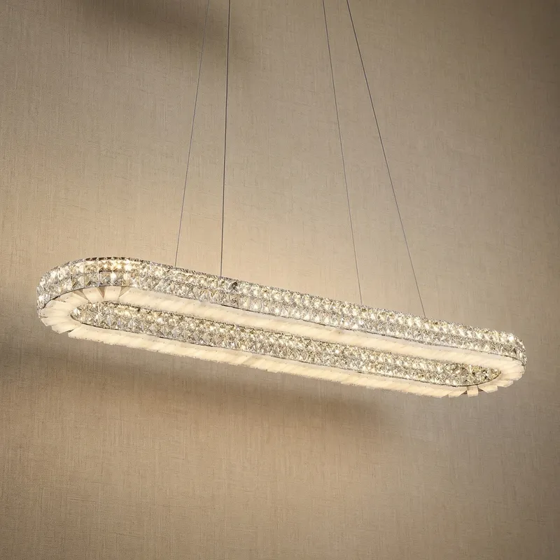 Yiosi Oval Crystal & Alabaster Chandelier 47" — YIOSI Lamps LED Landscape Lights  3000K