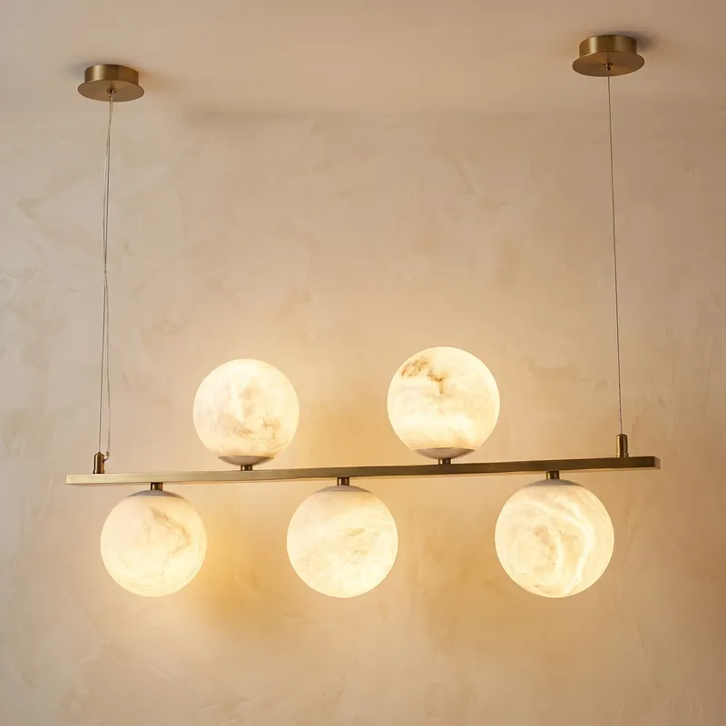 Brass 5-orb Linear Alabaster Pendant Light — YIOSI Lamps LED Linear Lights  3000K