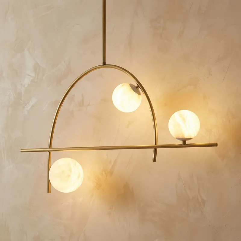 Brass 3-arm Classic Alabaster Pendant Light — YIOSI Lamps LED Landscape Lights  3000K