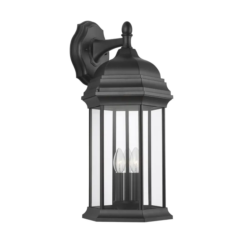 Sevier Extra Large Three Light Downlight Outdoor Wall Lantern LED Traditional Fixture 12.5" Width 23.25" Height Die Cast Aluminum Rectangular Clear Shade in Black — Foundry Lighting LED Downlights 8.0W 