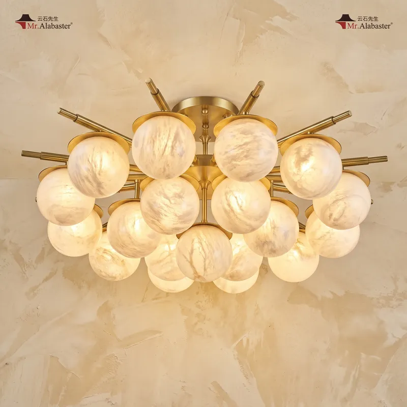 Brass Orb Cluster Ceiling Alabaster — YIOSI Lamps LED Post Top Lights  3000K